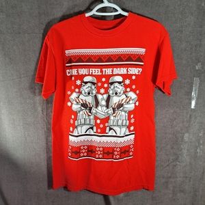 Star Wars "Cane You Feel The Dark Side?" Red Christmas Graphic Tee NWOT M